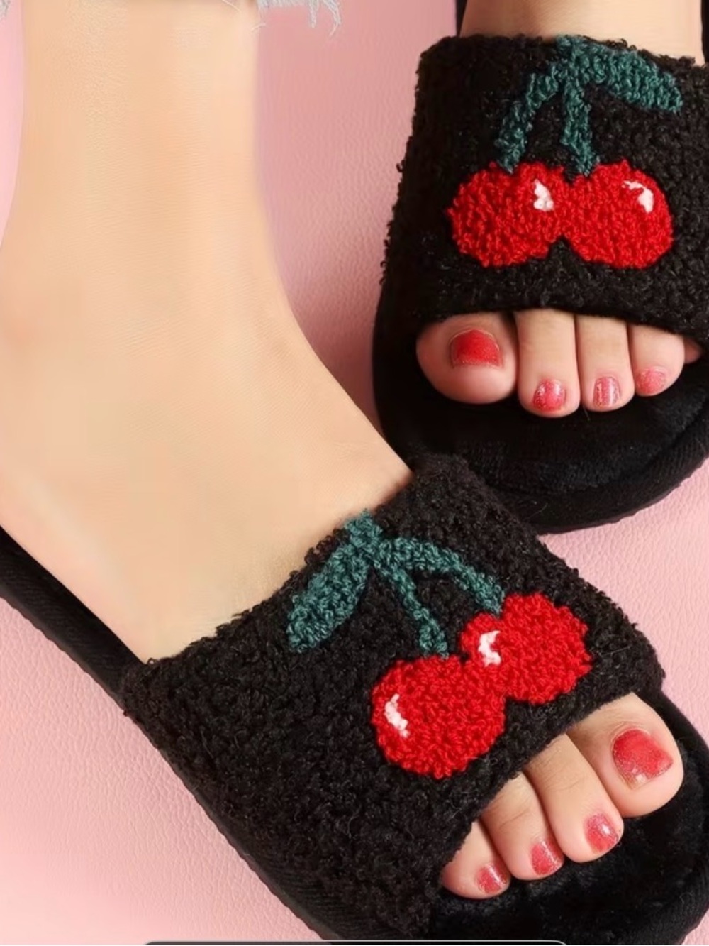 Cherry Black Slide Slippers